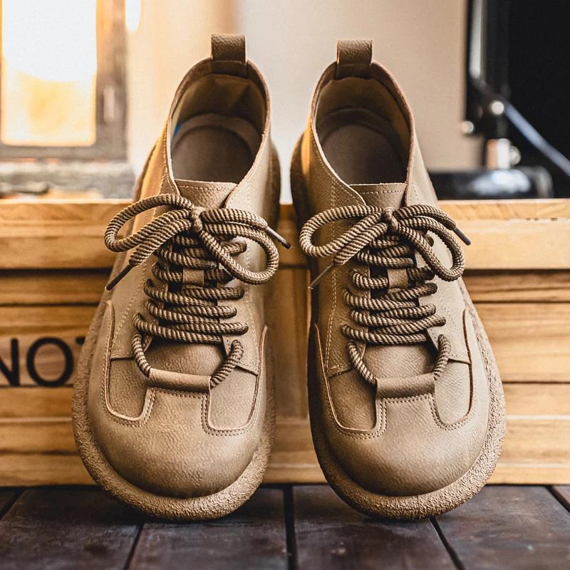 Men's Casual Shoes Comfortable Retro Men's Leather Casual Shoes Men's Fashion Retro Flat Boots for Men Shoes