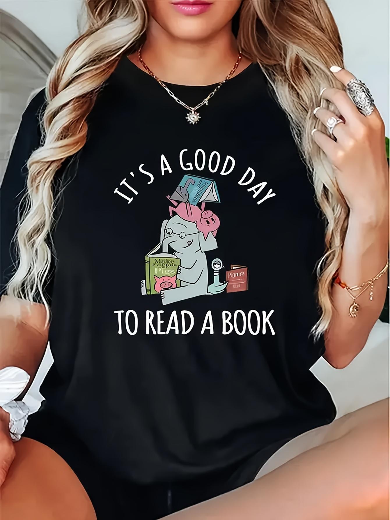 Elephant Pig Reading Books Good Day T-shirt XXL