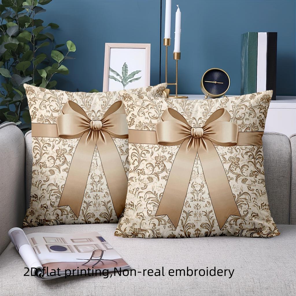 1 Pieces Elegant Patterned Pillows with Ribbon Bow Decor Polyester pillowcase, sofa decorative cushion cov Headboard Pillow