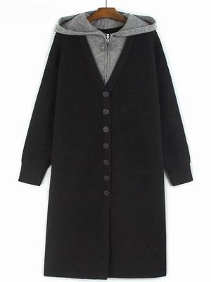 Hooded Contrast Color Single Breasted False Two Pieces GMM1170