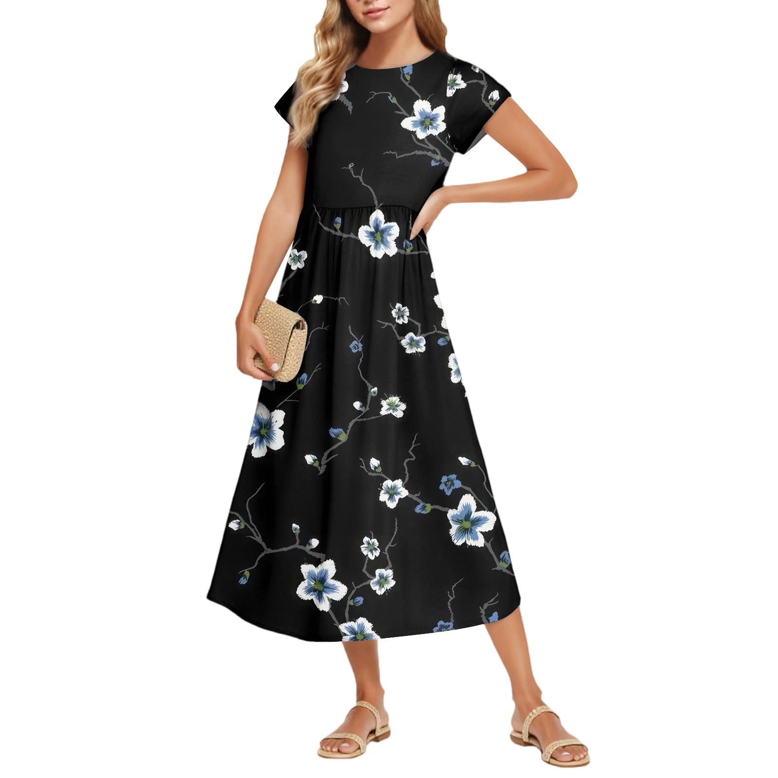 

Женские Модные Темпераментные Элегантные Платья с Цветочным Принтом и Завышенной Талией в Повседневном Стиле L