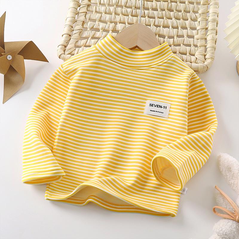 Korean-Style Velvet Striped Turtleneck Winter Tops for Kids