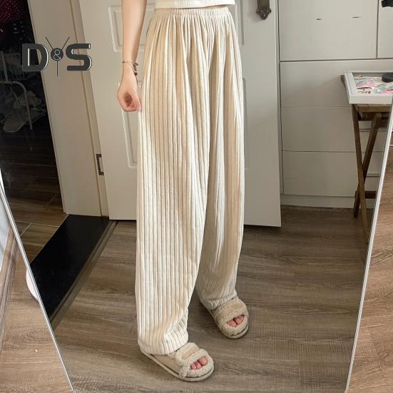 Winter-Pyjama-Hose aus dickem Plüsch, elastischer Bund, locker, warm halten, weites Beindesign, Homewear-Hose für Damen, einfarbig, Lounge-Hose