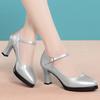 Spring and Autumn Style Soft-Soled One-Strap High Heels for Fashion Shows, Paired with Cheongsams, Dancing Shoes, Middle-Aged Women's Leather Shoes