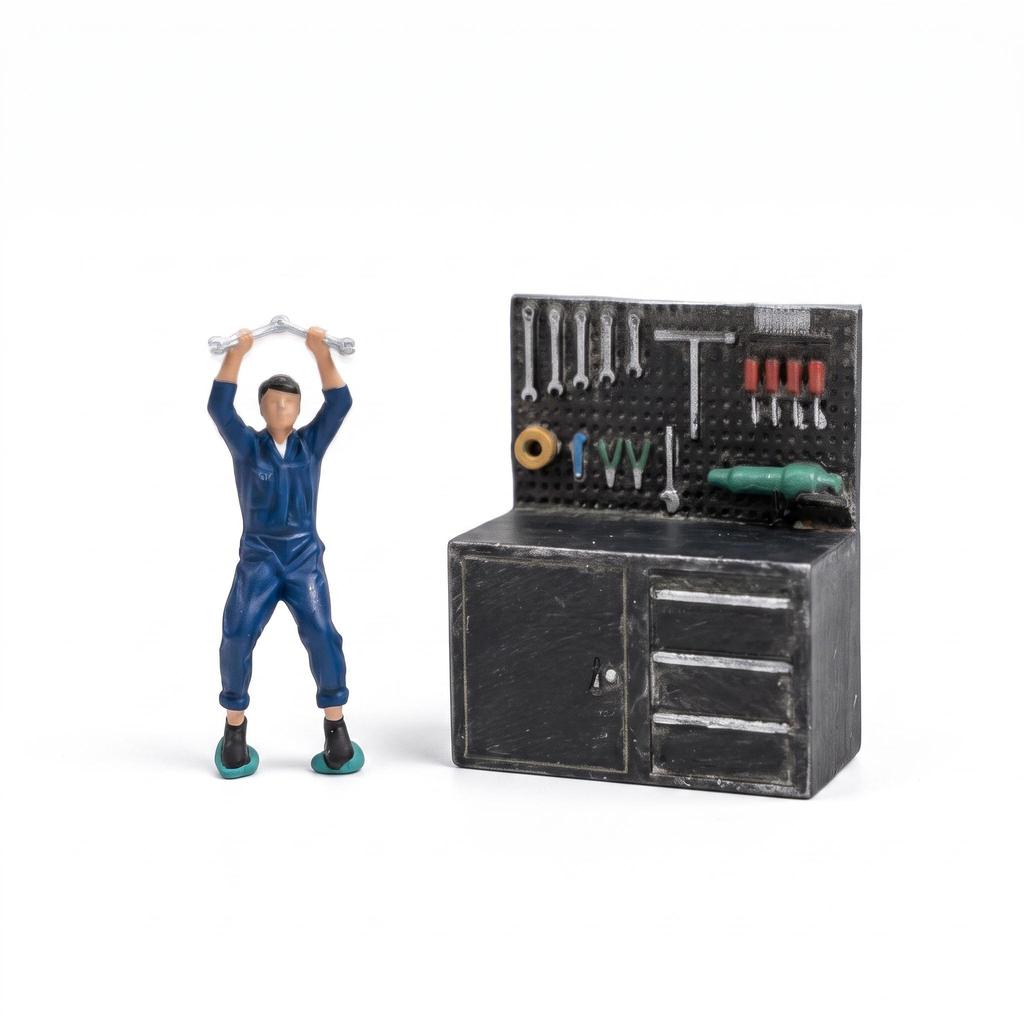 1/64 Maßstab Reparaturarbeiter Figur Realistisches Mini-Reparaturmann-Modell Detaillierte Figur für Sandtisch Werkzeug