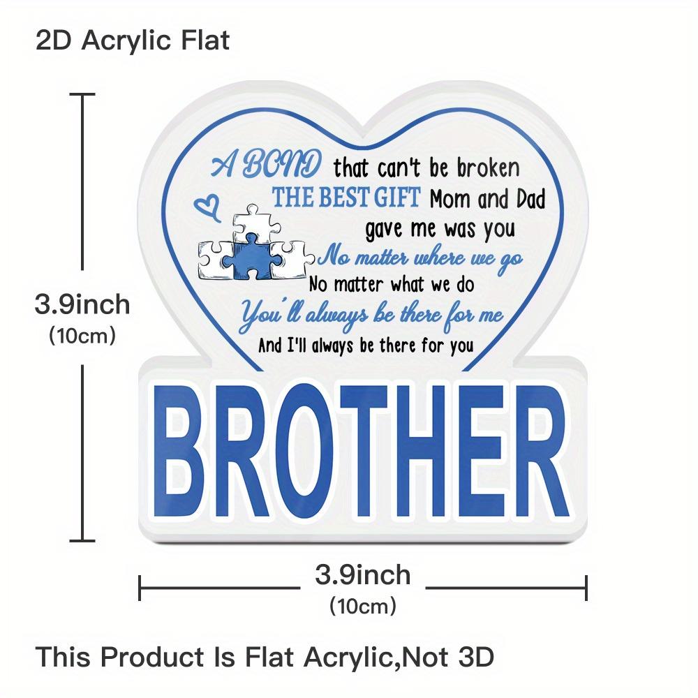 1pc Contemporary Acrylic Sign 'Brother' Table Decor - Heart-Shaped 2D Flat Design with Blue & White Text, Farmhouse Living Room Desktop Decoration