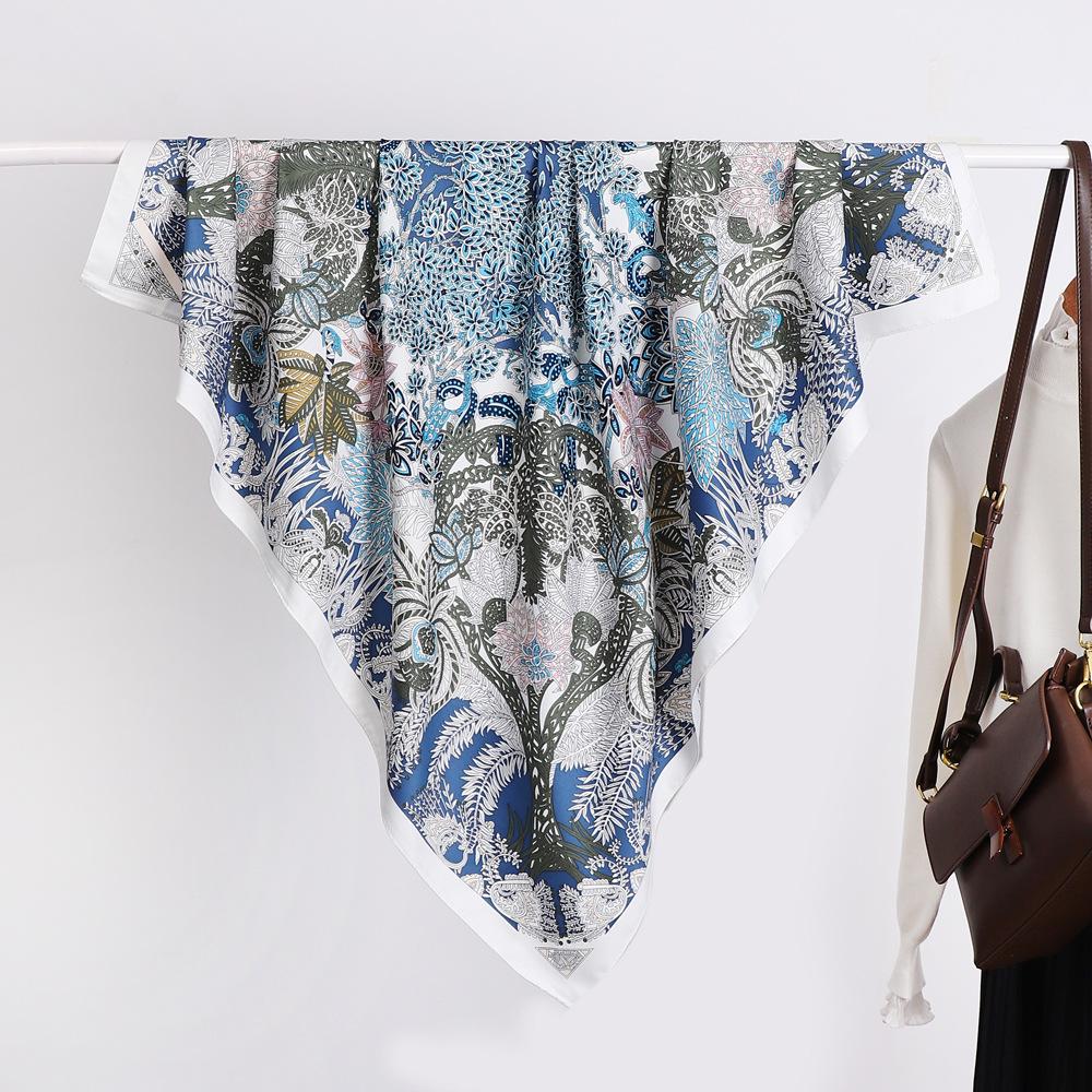European and American twill silk large square scarf 91cM silk scarf women's simple and versatile scarf fashion headscarf shawl wholesale