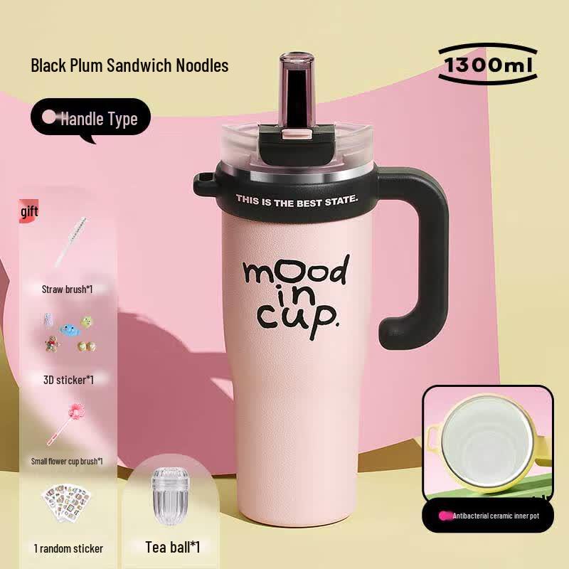 RELEA Large Capacity Ceramic Coated Insulated Tumbler with Straw and Handle