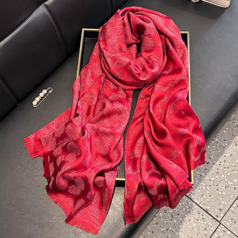 Summer Silk Scarf Female Imitation Silk Printing Long Scarf Thin Shawl With Decorative Leopard Print Tencel Cotton Beach Towel
