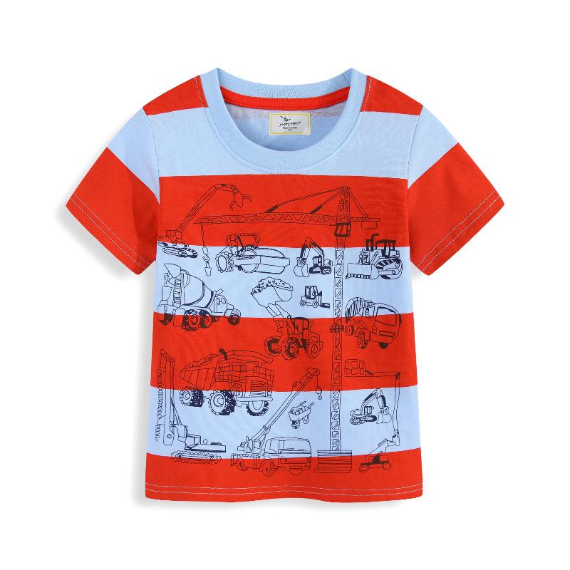 Boys  Excavator Print Summer T-Shirt - Short-Sleeved, 2026 Kids  Cartoon Tee 5T