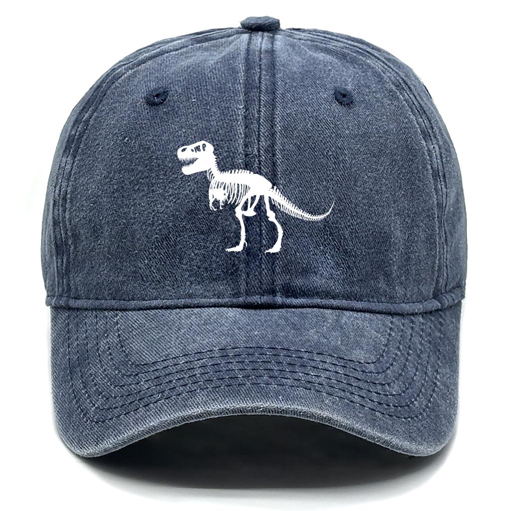 White Dinosaur Print Baseball Cap Skeleton Animal Adjustable Snapback Sun Cap Trucker Hat Washed Distressed Caps for Unisex