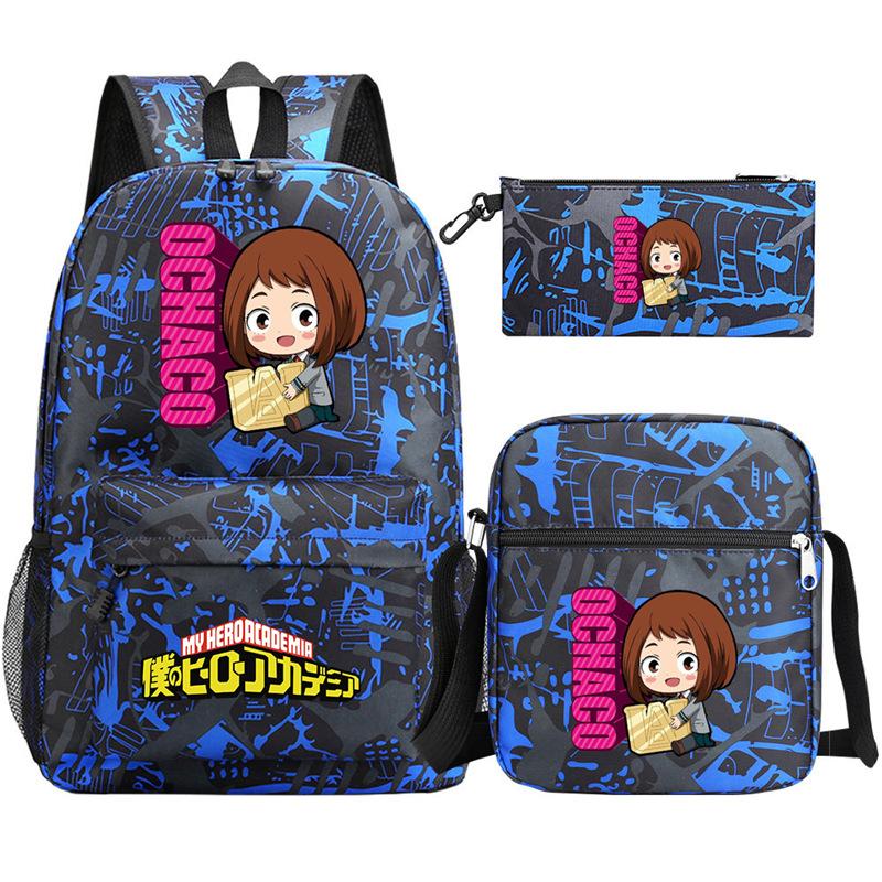 Young Students Schoolbag Animation Three-Piece Backpack Diagonal Hanging Bag Pencil Case