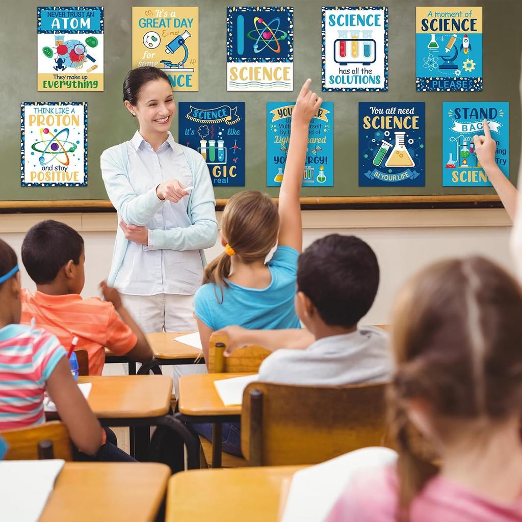 Zonon 10 Pcs Science Classroom Decoration Banner and Poster for Teachers Scientist Bulletin Board Set Posters Science Lab Cutout for Elementary