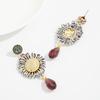 Ethnic Long Floral Earrings Women Retro Bohemian Zircon Angola Red Stud Earrings Design Fashion Elegant Accessory Vacation Gift