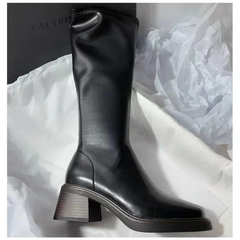 Fashion Women's Boots Square Heel 2024 New Autumn Winter Boots for Ladies Non-Slip Outdoors Round Head Solid Color Women Boots