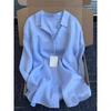 Blue linen shirt jacket women's summer thin old money wind cotton and linen shirt loose casual sunscreen top