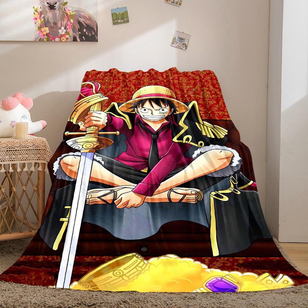 One Piece Anime Puzzle Print Blanket Warm Comfortable Flannel Cover For Bedrooms, Sofas, Beds, Chairs LXR167