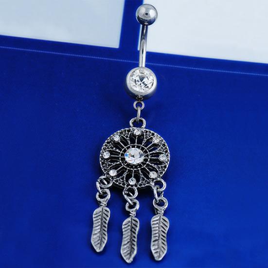 Kvinner Krystall Rhinestone Dream Catcher Body Piercing navle navle Ring Bar