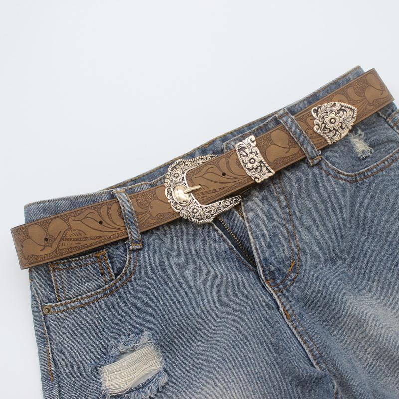 European and American Style Brown Texture Niche Pin Buckle Belt Women's Print Pattern Belt Unisex