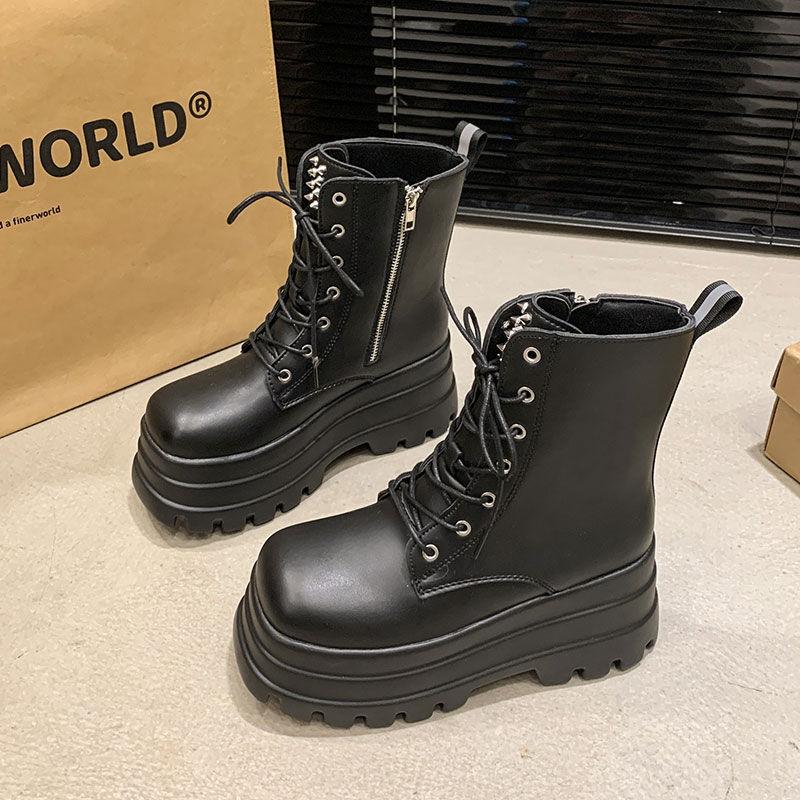 Height-increasing shoes cos height-increasing legs thin platform shoes British style platform new short boots short Martin boots women