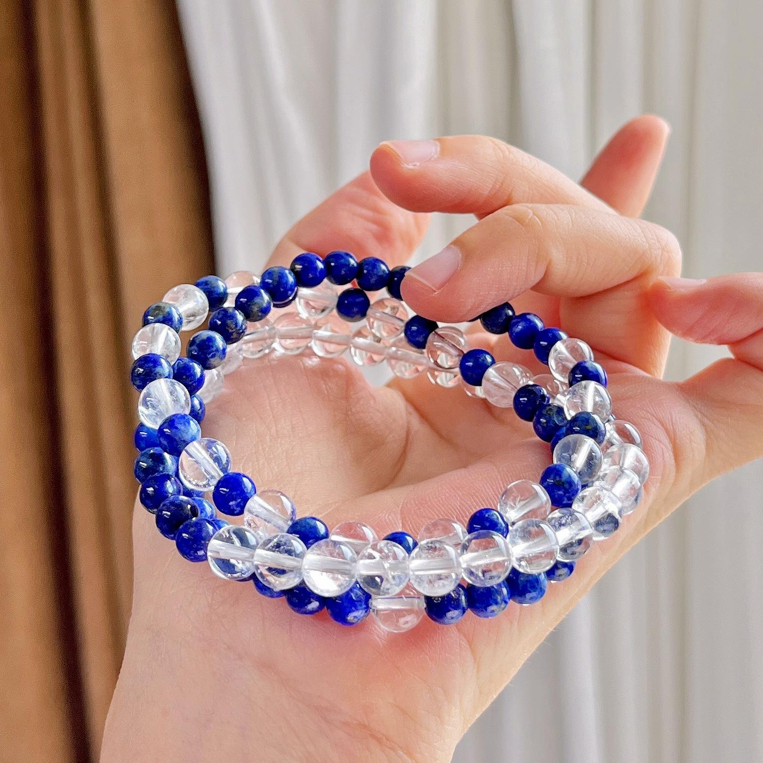 6Mm Retro Natural White Crystal Lapis Lazuli Design Multi-Circle Bracelet Bracelet