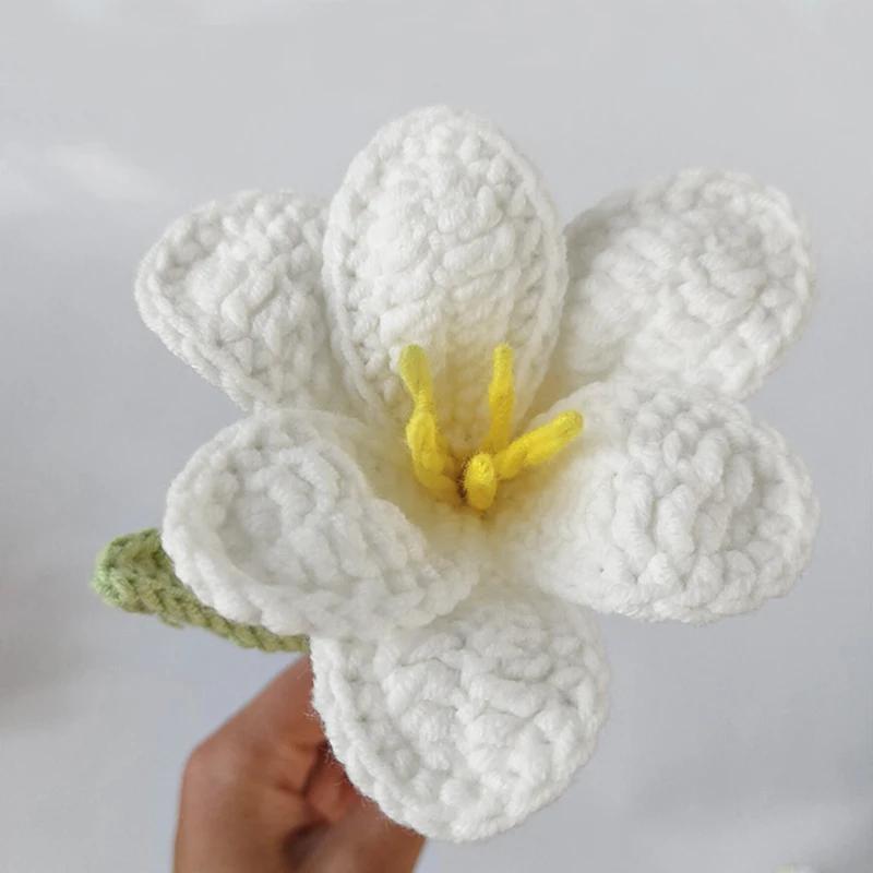 

New Hand-Knitted Flowers Artificial Tulips Bouquet Cotton Yarn Crochet Fake Flowers for Wedding Home Table Decor New Year Gifts белый