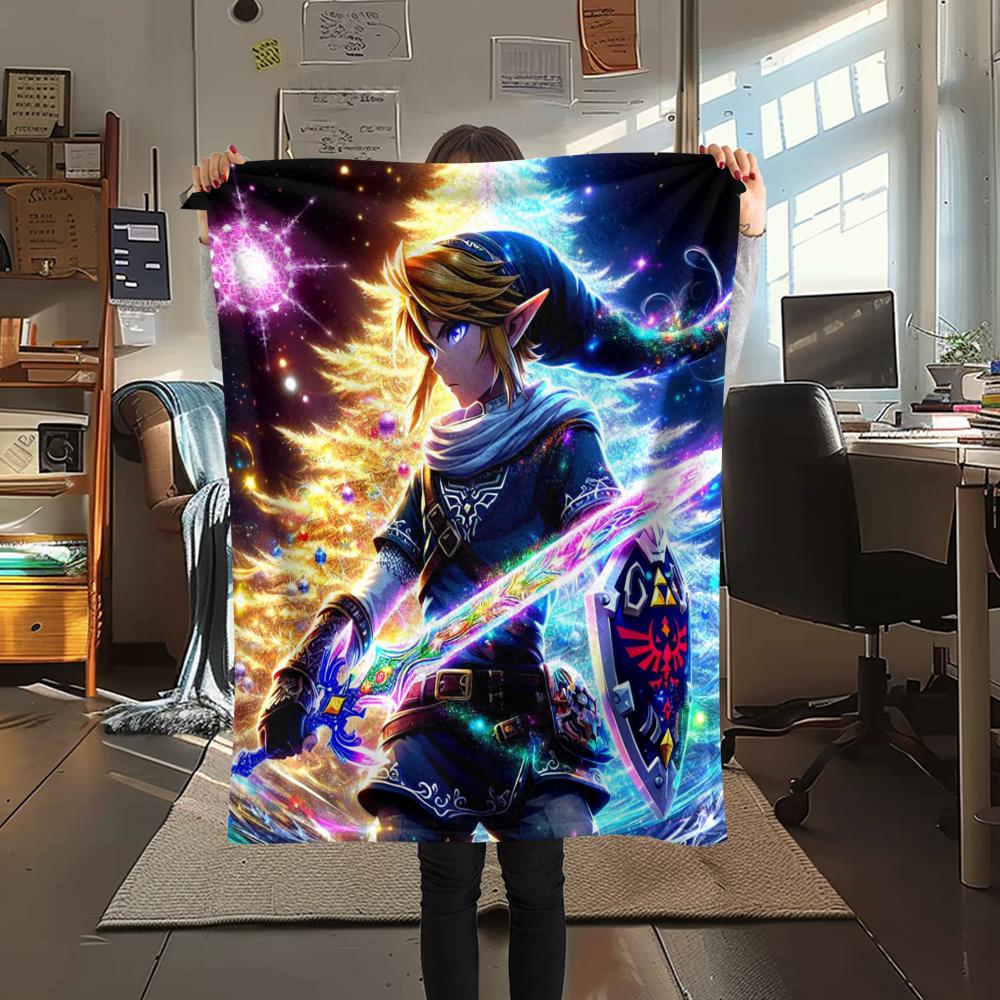 1Pc Link Zelda Print Flannel Blanket, High quality Comfortable for All Seasons, Home Decor, Warmth and Comfort, Perfect for Christmas Gifts