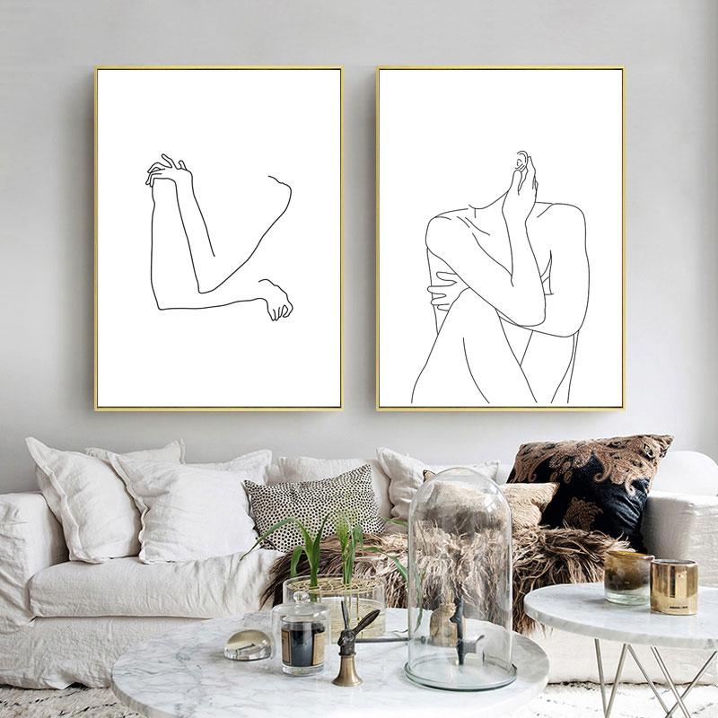 Home Decor Prints Painting Nordic Black And White Line Woman Pictures Wall Art Modular Canvas Poster Modern Bedside Background