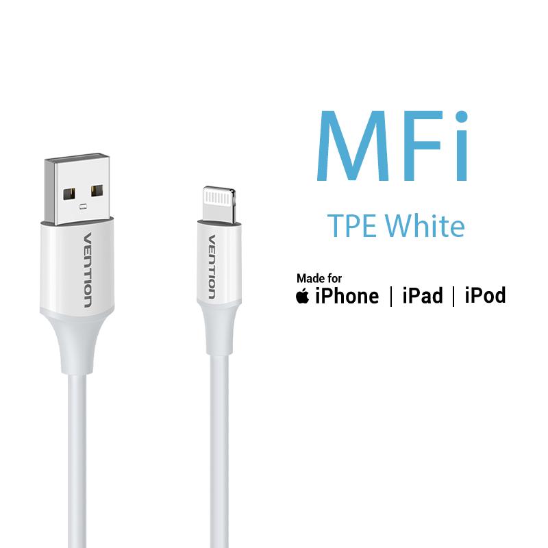 

Кабель Vention MFi USB-Lightning для iPhone 14, 13, 12 Pro Max, 2,4 А, кабель для быстрой зарядки iPhone, кабель для зарядки, USB-кабель для передачи данных 1M белый
