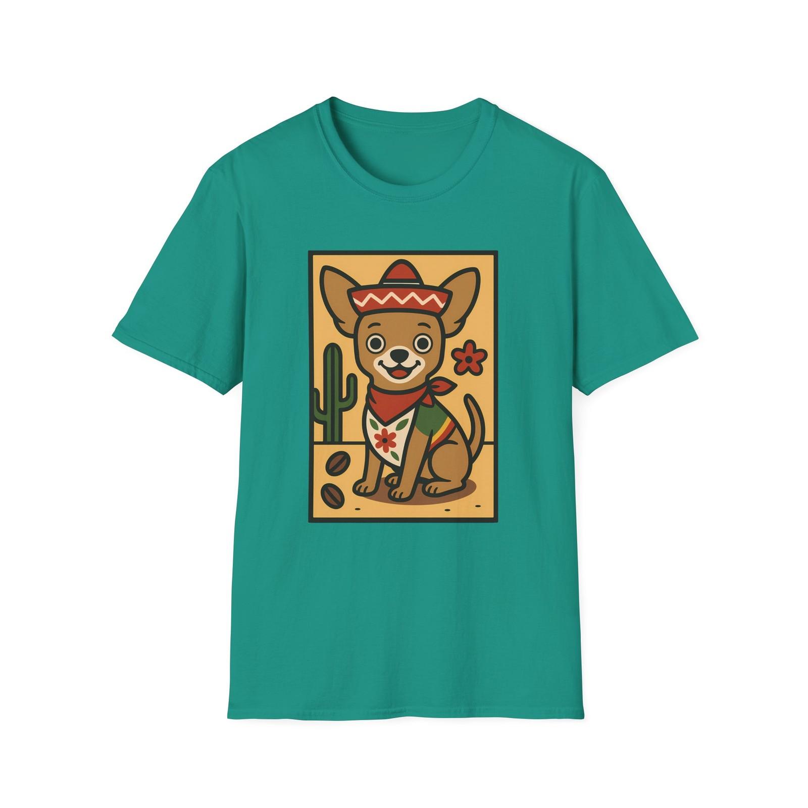 Unisex Softstyle T-Shirt Mens Womens Tees Top Mexican Chihuahua Sombrero Cactus Joyful Pup Tee 3XL