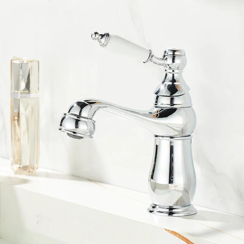 European Gold Basin Faucet Chrome Hot and Cold Mixers Antique Wash Basin Faucet Taps Ceramic Handle Basin Faucets