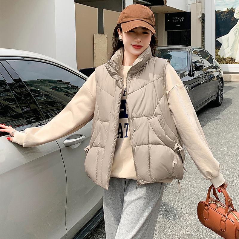 

Хлопковый жилет для женщин, осенне-зимний новый повседневный свободный жилет без рукавов, утолщенный теплый однотонный хлопковый жилет XXL хаки