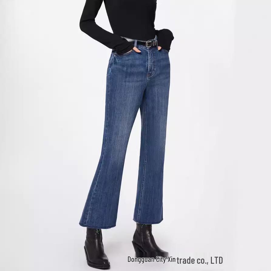 

Simplepieces Women s Nine-Point Raw Hem Slim Fit Stretch Flare Jeans for Spring/Summer 26