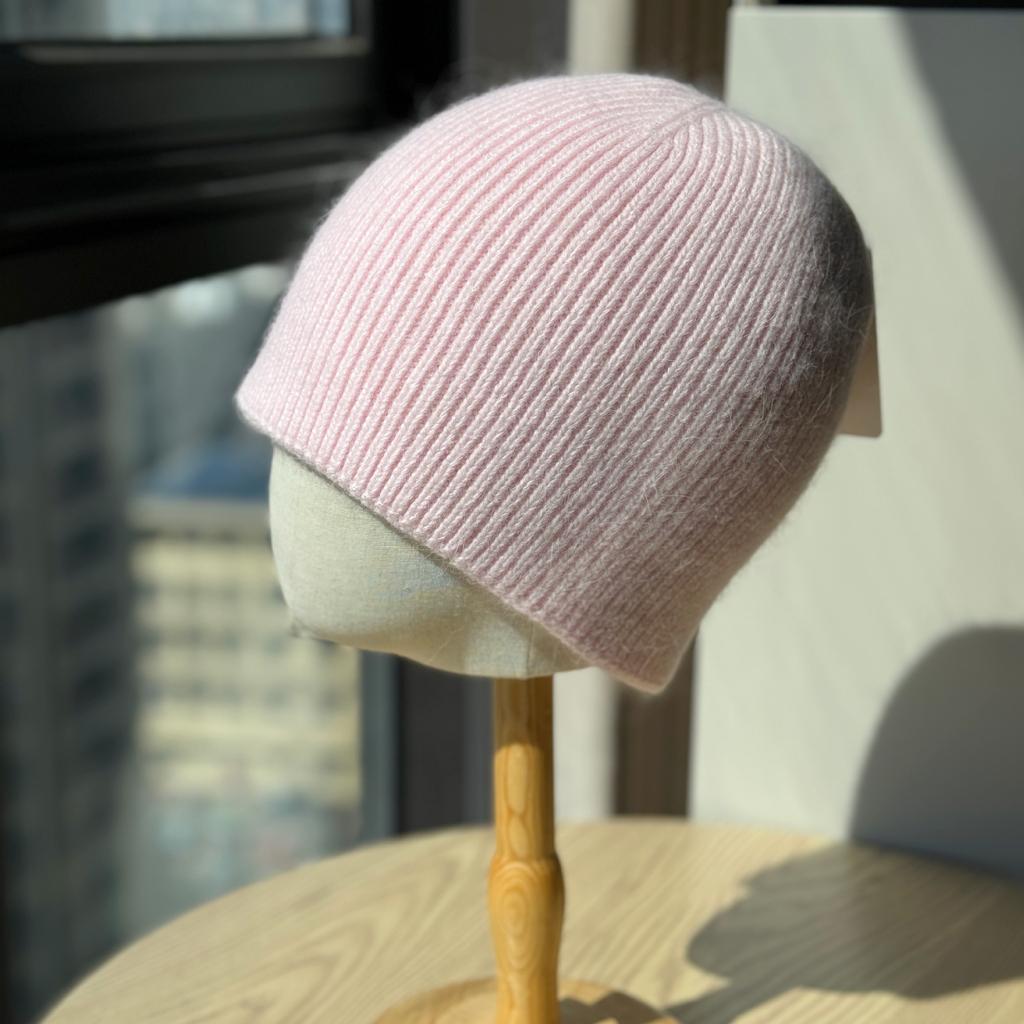 New Rabbit Woolen Hat for Men and Women Autumn and Winter Knitted Plush Striped Solid Color Dome Versatile Warm Hat for Couples