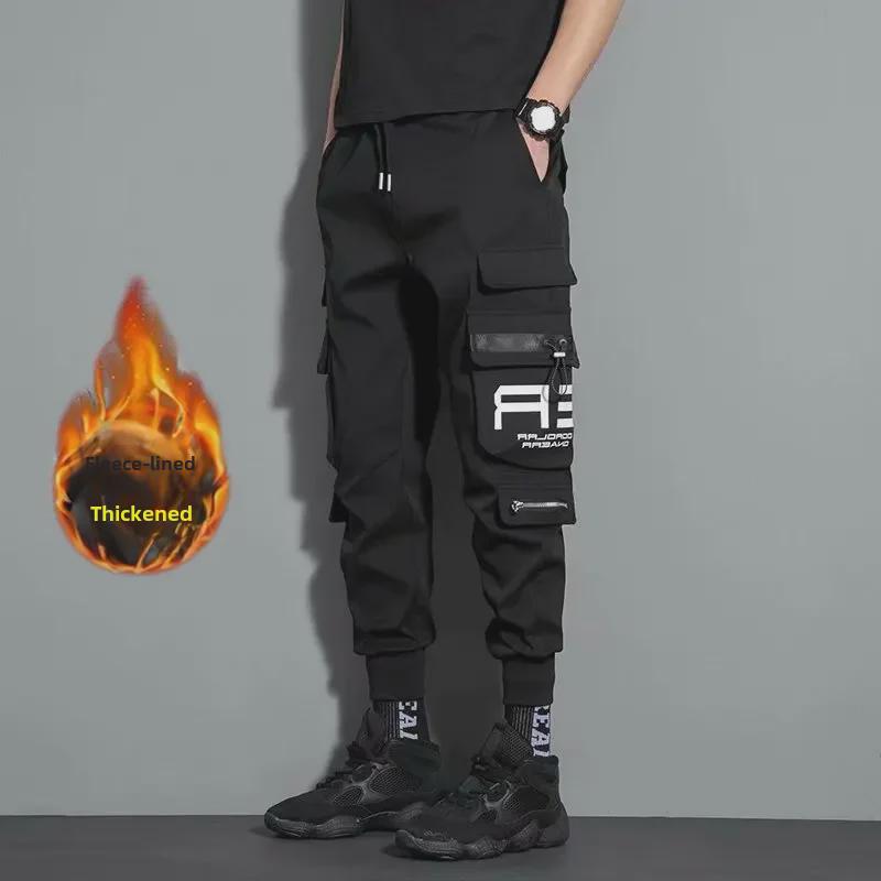 

Мужской зимний комбинезон из утолщенного бархата - износостойкий, свободный крой, многокарманные рабочие брюки с манжетами 2XL