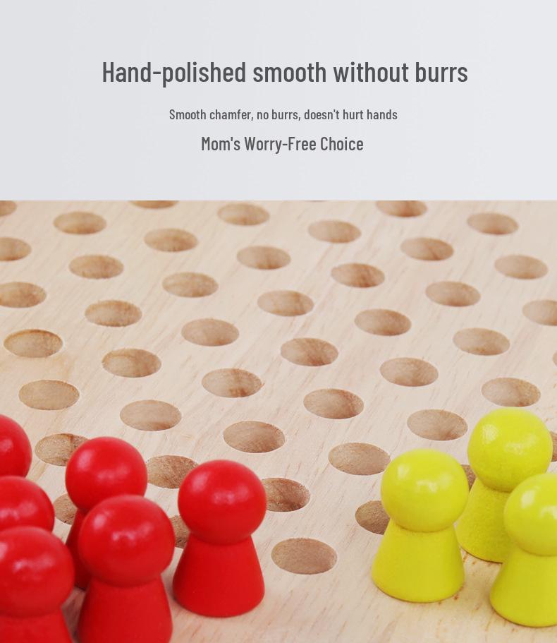 Wooden Hexagonal Children's Checkers Game: Interactive Educational Toy for Boys & Girls Ages 3-6