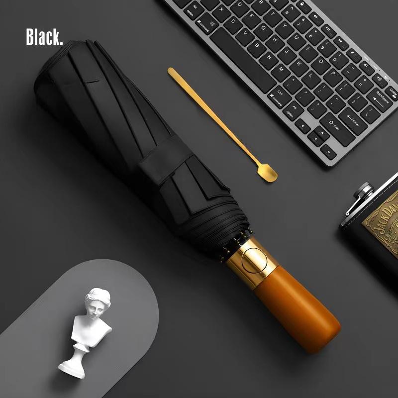 10 Bone Log Handle Automatic Rain Umbrella, Vintage Style Foldable UV Protection, For Men And Women, Suitable For Many Occasions