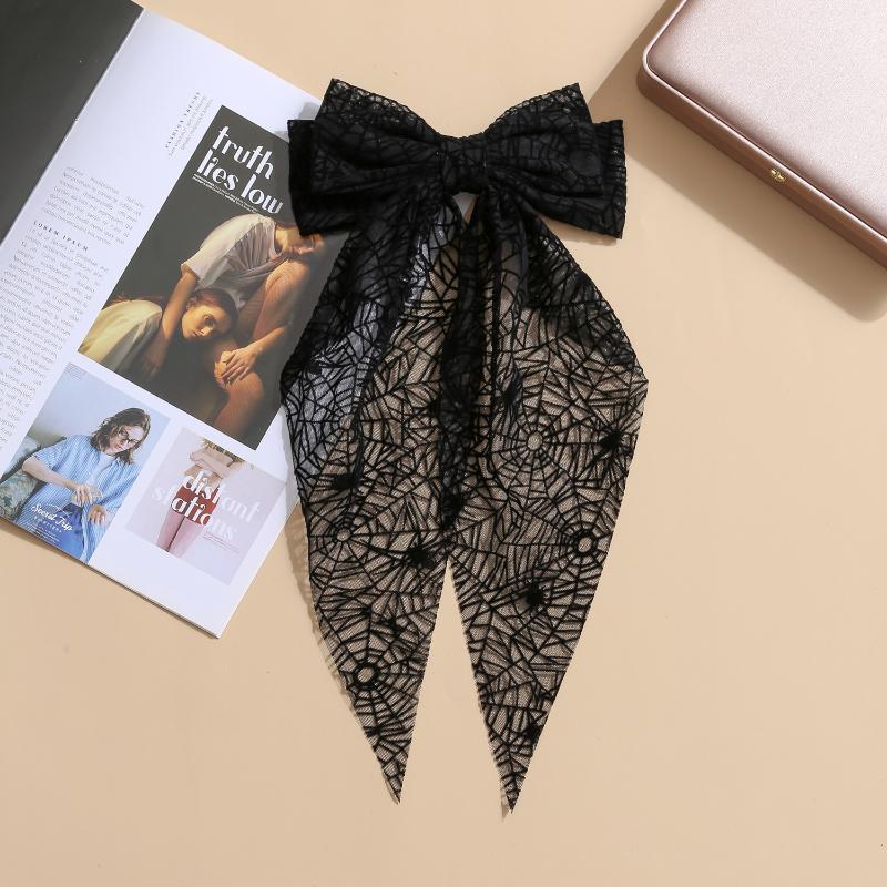 Estilo Punk Halloween Morcego Laço de Rede Misterioso Preto Presilha de Cabelo Resistente Design de Nicho Presilha de Cabelo Sofisticada para a Parte de Trás da Cabeça