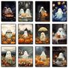 White Ghost Kawaii Halloween Pumpkin Wall Art Canvas Painting White Ghost Life Posters Prints Wall Picture for Room Home Decor