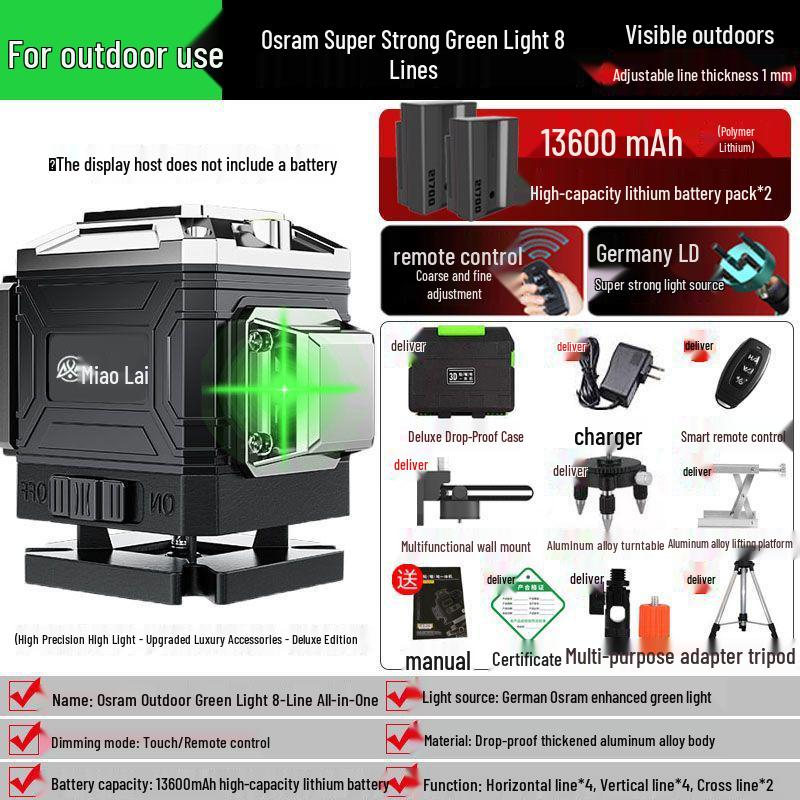 German 16-Line Green Light Laser Level: Strong Light, Infrared Projection, Wall & Floor Mounted