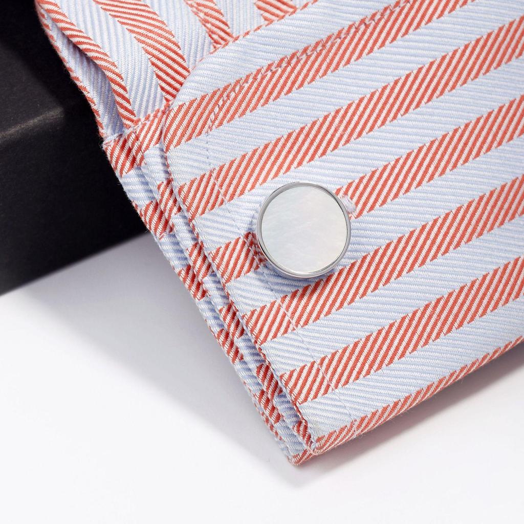 Herren Minimalistische Muschel Runde Silber Manschettenknöpfe - Französische Luxus Accessoires, 1 Paar