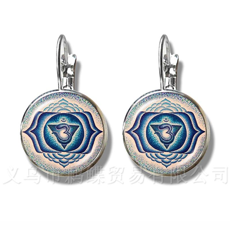 

Lotus Flower Earrings Mandala Photo Art Glass Cabochon Silver Plated Stud Earrings Sacred Geometry OM Fashion Jewelry Gift