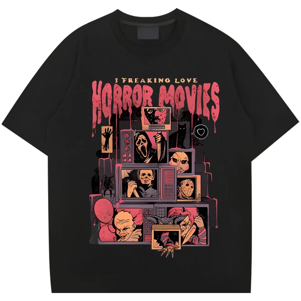 Horr O-Neck Oversize Loose Shirt Retro Harajuku For Men Tops Graphic Hip Hop T-shirt Street Style T Shirt Comfy Stretchy Clothes