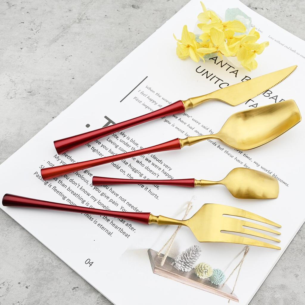 Luxury 304 Stainless Steel Dinnerware Set Matte Gold Tableware Western Knife Fork Tea Spoon Cutlery Set Patry Kitchen Silverware