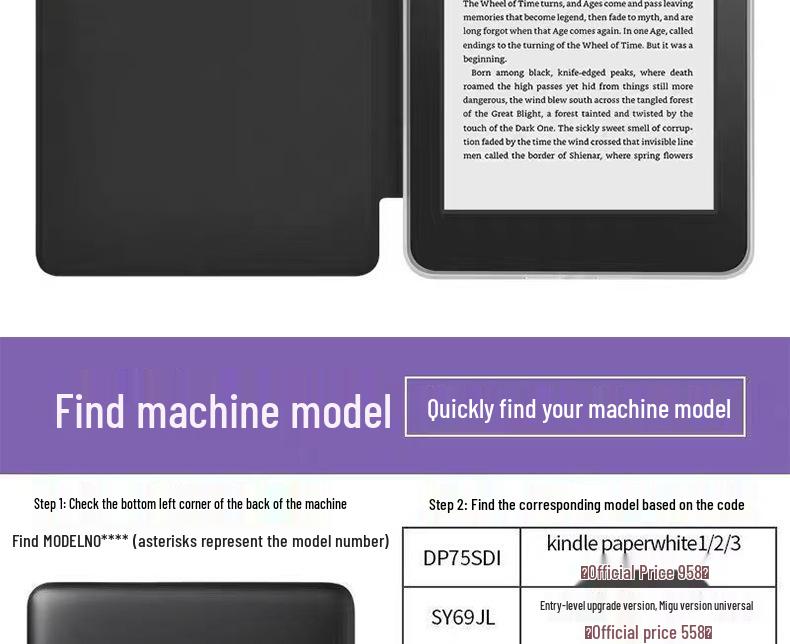 Étui Magnétique Kindle Paperwhite Kobo avec Couverture de Veille Amovible (Acrylique/Silicone, KPW1-6).