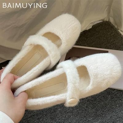 Fur Women Shallow Shoes Flats Casual Shoes Woman 2025 Trend Winter New Fashion Designer Short Plush Cozy Warm Women’s Snow Botas