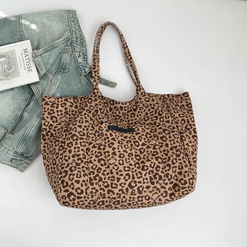 Canvas tote bag leopard print autumn new large-capacity cloth large bag underarm lazy high-value shoulder bag women