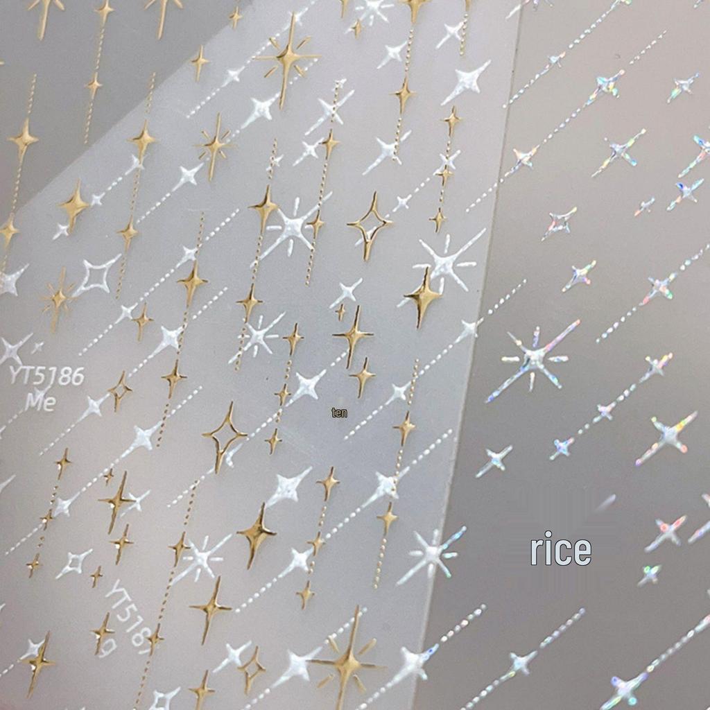 3D Starburst & Moon Embossed Nail Art Stickers - Fairy Stars, French Style