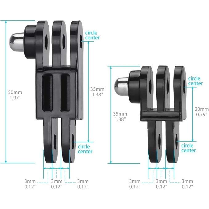 HSU Adjust Arm Straight Joints Mount, Long and Short Same Direction Straight Joints Mount for GoPro Hero 13 12 11 10 9 8 7 6 5 4 3 3+ 2 1, AKASO