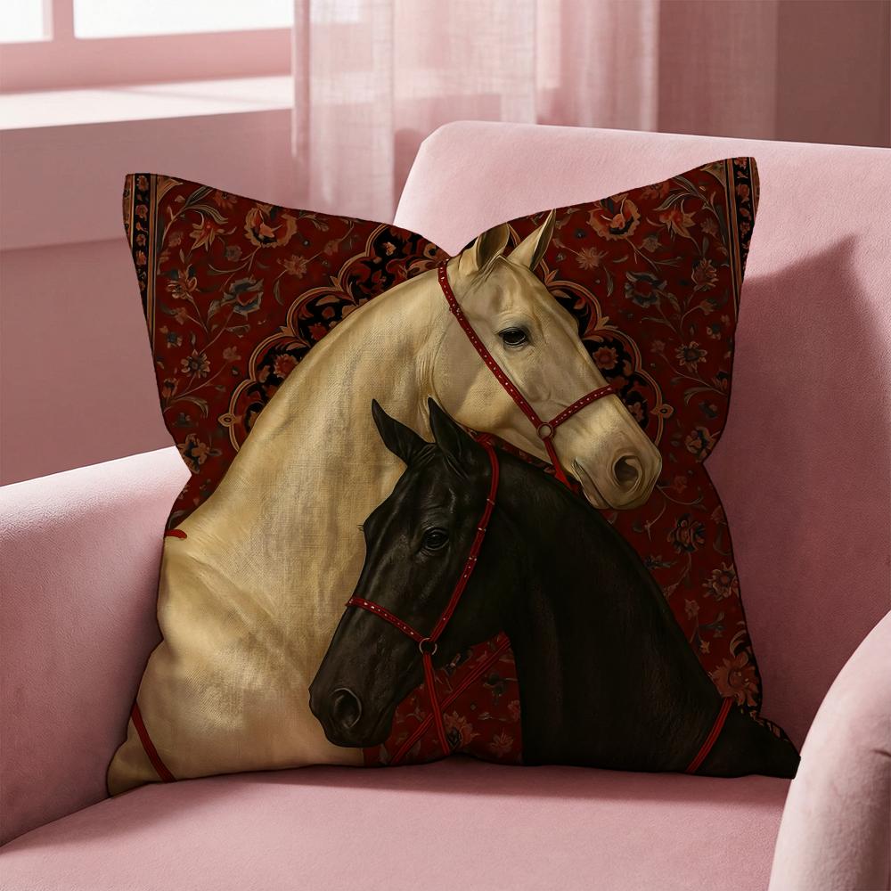 Rider Horse Painting Cushion Cover Multi-Scene Pillow Cover for Home & Car - Reversible, Soft & Durable for Daily Use